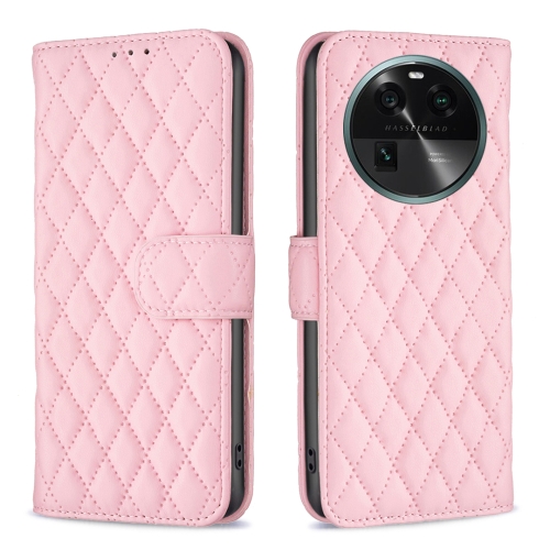 

For OPPO Find X6 5G Diamond Lattice Wallet Leather Flip Phone Case(Pink)