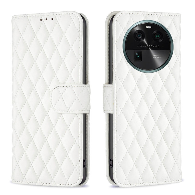 

For OPPO Find X6 5G Diamond Lattice Wallet Leather Flip Phone Case(White)