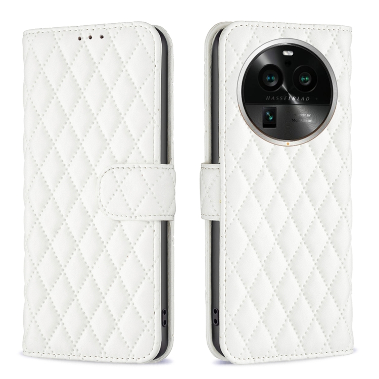 

For OPPO Find X6 Pro 5G Diamond Lattice Wallet Leather Flip Phone Case(White)