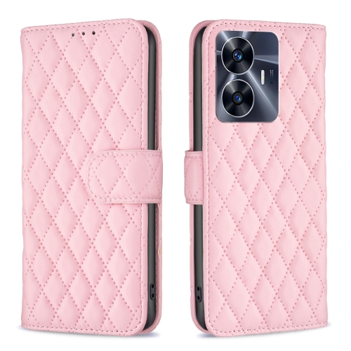 

For Realme C55 Diamond Lattice Wallet Leather Flip Phone Case(Pink)