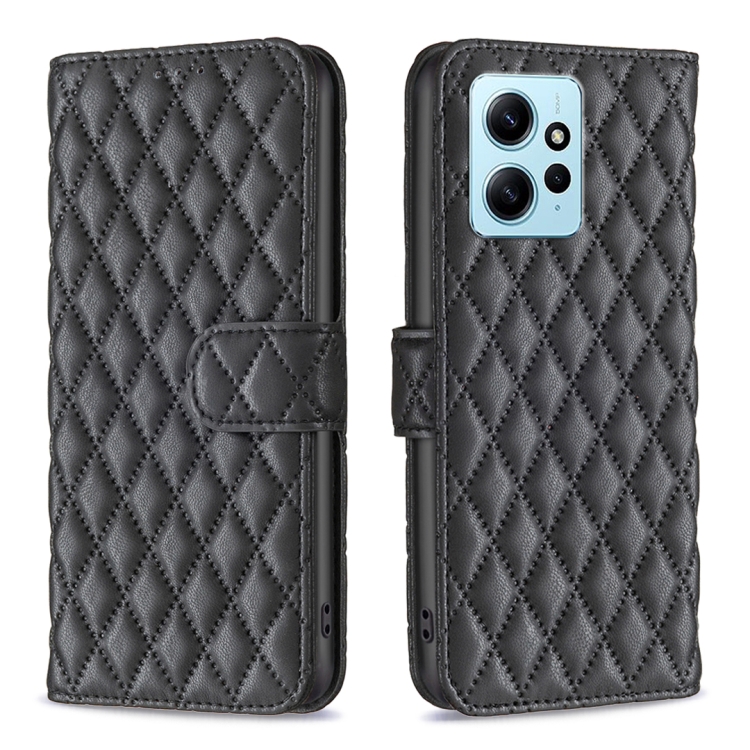 

For Xiaomi Redmi Note 12 4G Global Diamond Lattice Wallet Leather Flip Phone Case(Black)