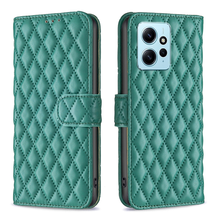 

For Xiaomi Redmi Note 12 4G Global Diamond Lattice Wallet Leather Flip Phone Case(Green)