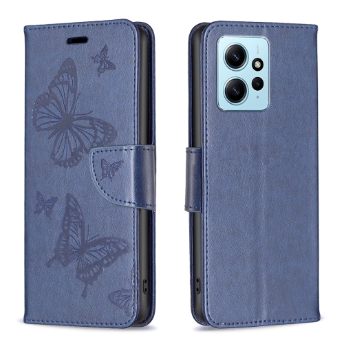 

For Xiaomi Redmi Note 12 4G Global Two Butterflies Embossing Leather Phone Case(Blue)