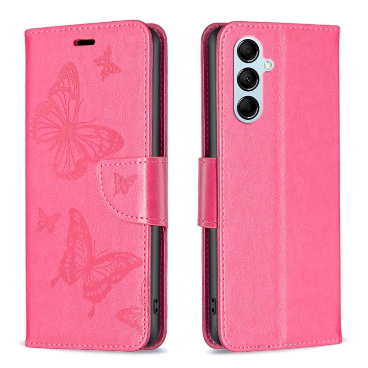 

For Samsung Galaxy M14 5G Two Butterflies Embossing Leather Phone Case(Rose Red)