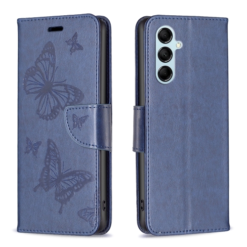 

For Samsung Galaxy M14 5G Two Butterflies Embossing Leather Phone Case(Blue)