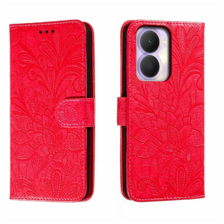 

For Honor Play 40 Plus Lace Flower Embossing Flip Leather Phone Case(Red)