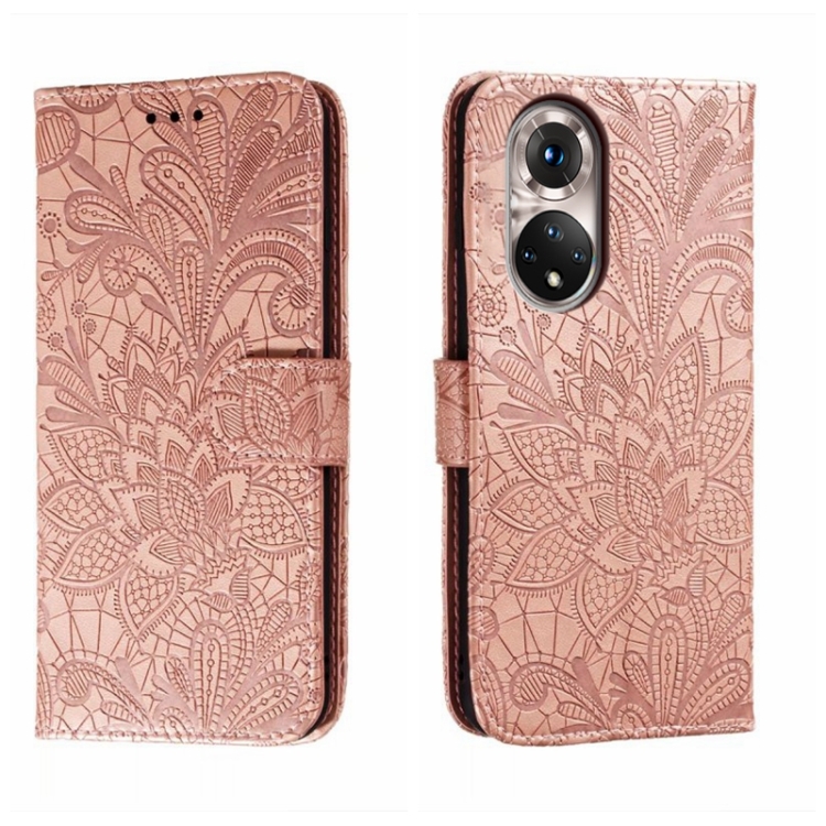 

For Honor 50 Lace Flower Embossing Flip Leather Phone Case(Rose Gold)
