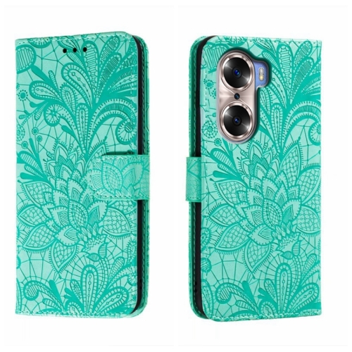 

For Honor 60 Lace Flower Embossing Flip Leather Phone Case(Green)