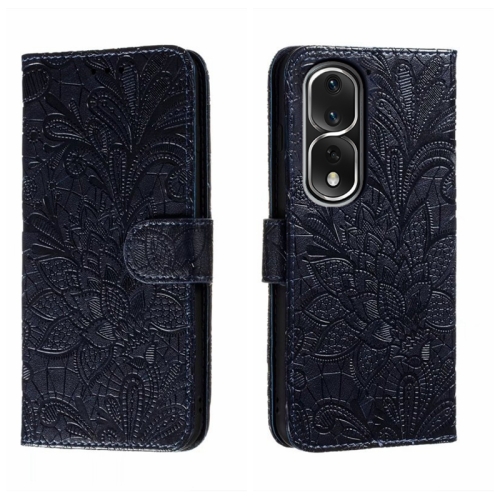 

For Honor 80 Pro Lace Flower Embossing Flip Leather Phone Case(Dark Blue)