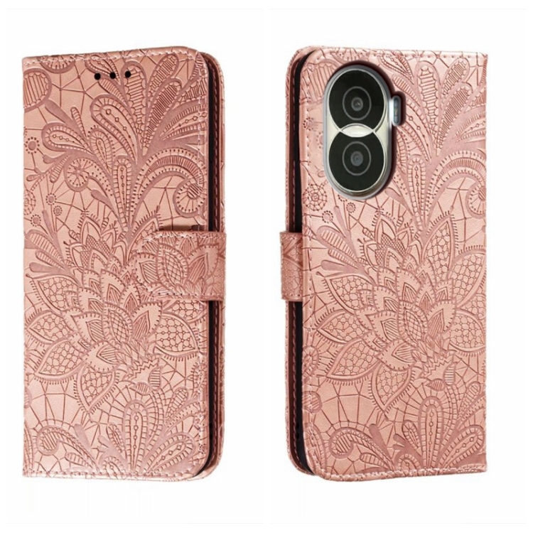 

For Honor X40i Lace Flower Embossing Flip Leather Phone Case(Rose Gold)