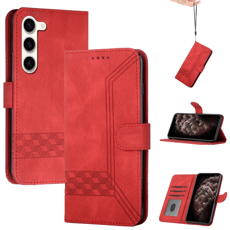 

For Samsung Galaxy S23 5G Cubic Skin Feel Flip Leather Phone Case(Red)