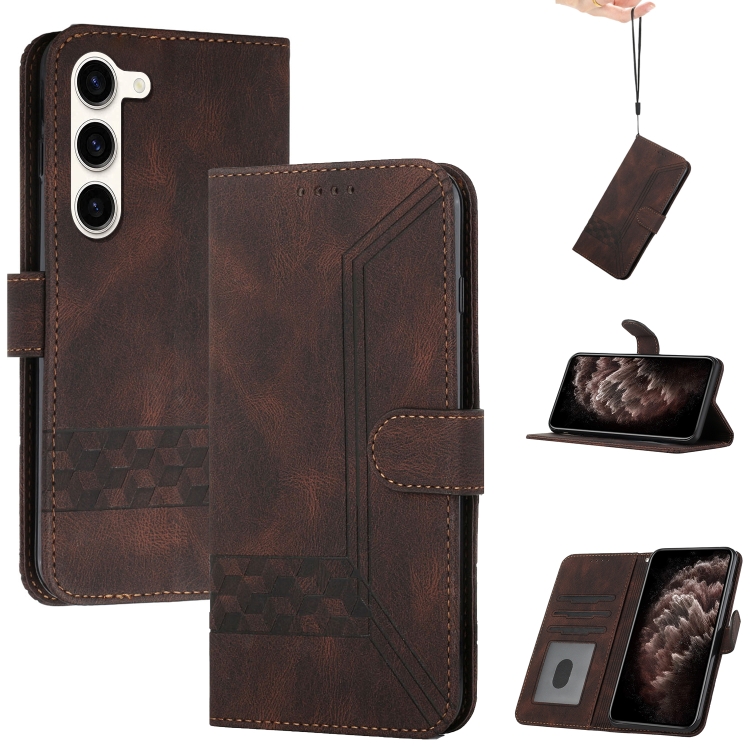 

For Samsung Galaxy S23 5G Cubic Skin Feel Flip Leather Phone Case(Brown)