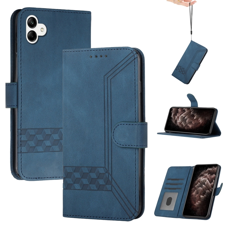 

For Samsung Galaxy A04 / A04e Cubic Skin Feel Flip Leather Phone Case(Blue)