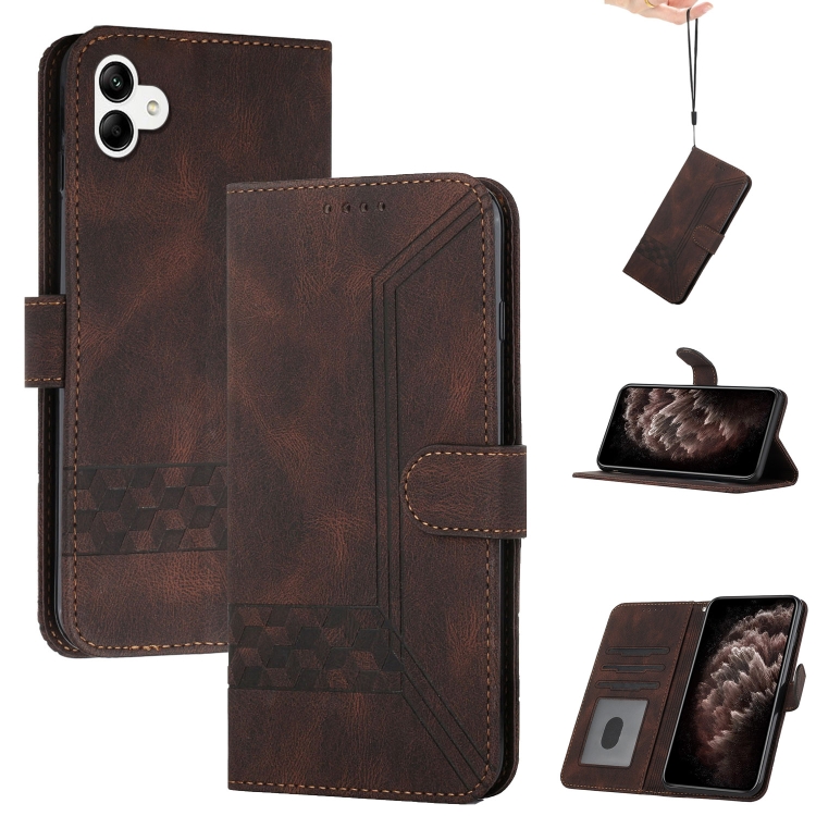 

For Samsung Galaxy A04 / A04e Cubic Skin Feel Flip Leather Phone Case(Brown)