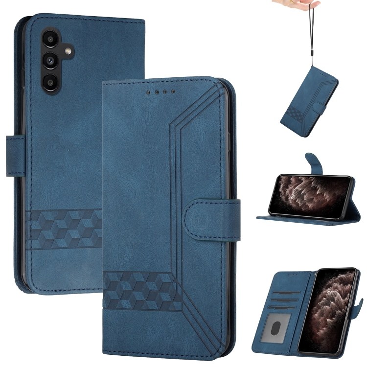 

For Samsung Galaxy A34 5G Cubic Skin Feel Flip Leather Phone Case(Blue)