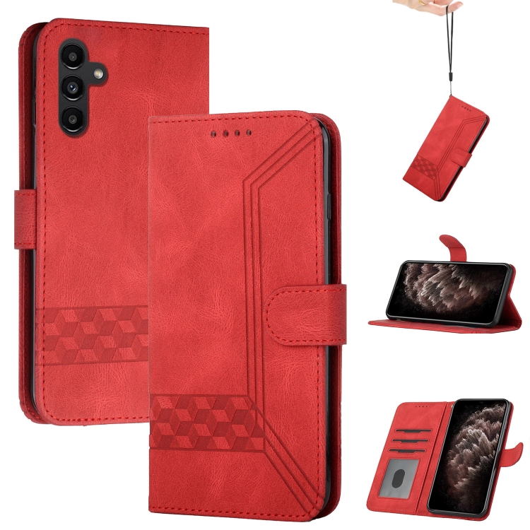 

For Samsung Galaxy A34 5G Cubic Skin Feel Flip Leather Phone Case(Red)