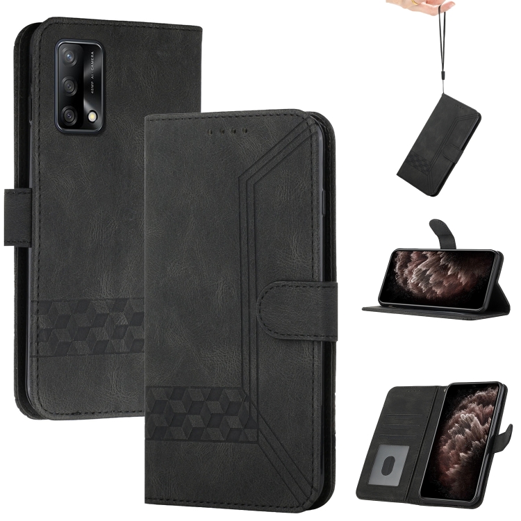 

For OPPO A74 4G / F19 Cubic Skin Feel Flip Leather Phone Case(Black)