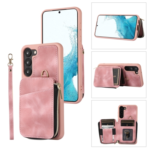 

For Samsung Galaxy S23+ 5G Zipper Card Bag Back Cover Phone Case(Pink)