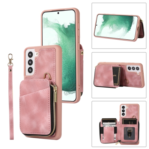 

For Samsung Galaxy S22+ 5G Zipper Card Bag Back Cover Phone Case(Pink)