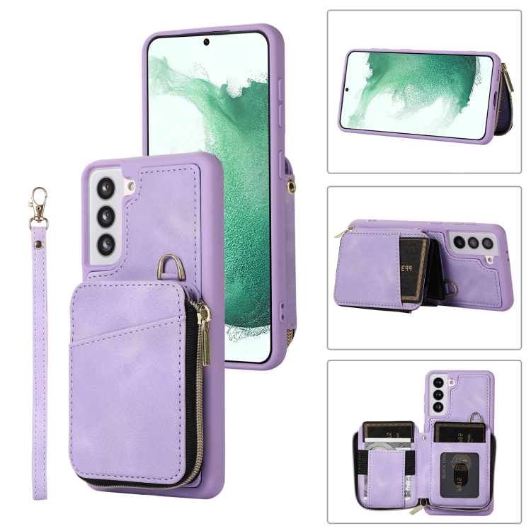 

For Samsung Galaxy S21 FE 5G Zipper Card Bag Back Cover Phone Case(Purple)