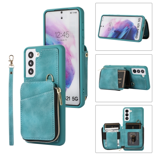 

For Samsung Galaxy S21 5G Zipper Card Bag Back Cover Phone Case(Turquoise)