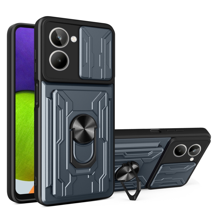 

For Realme 10 4G Sliding Camshield TPU+PC Phone Case with Card Slot(Grey)