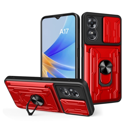 

For OPPO A17 4G Sliding Camshield TPU+PC Phone Case with Card Slot(Red)