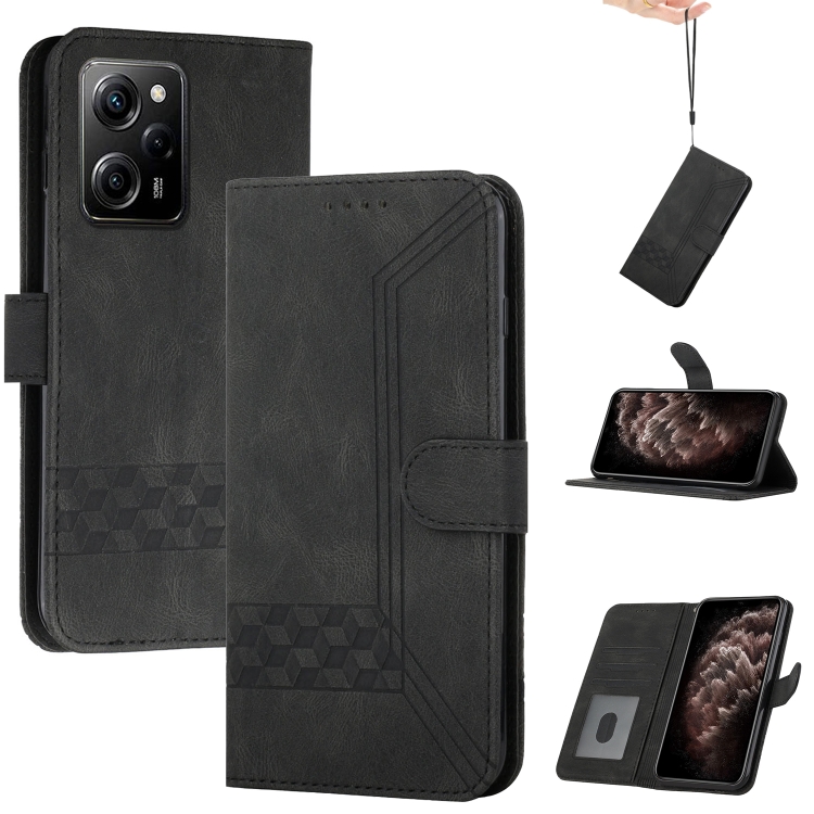 

For Xiaomi Poco X5 Pro Cubic Skin Feel Flip Leather Phone Case(Black)