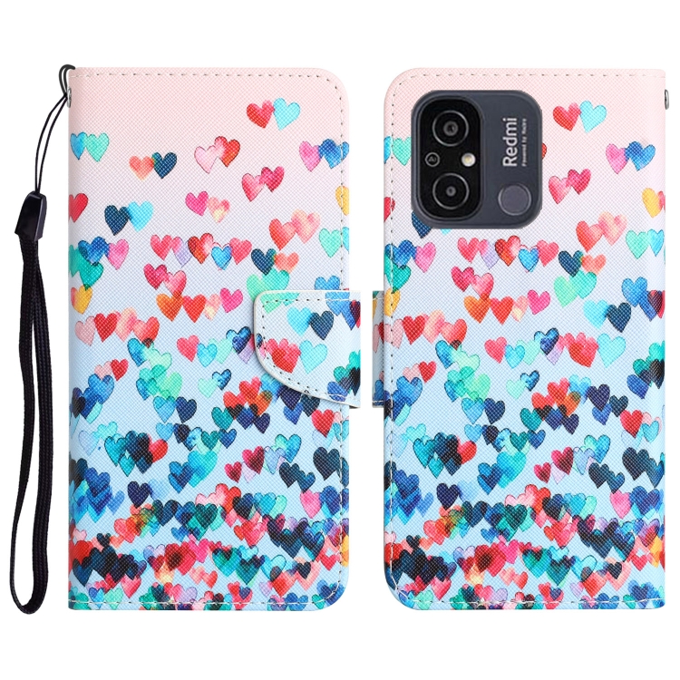 

For Xiaomi Redmi 12C Colored Drawing Leather Phone Case(Heart)