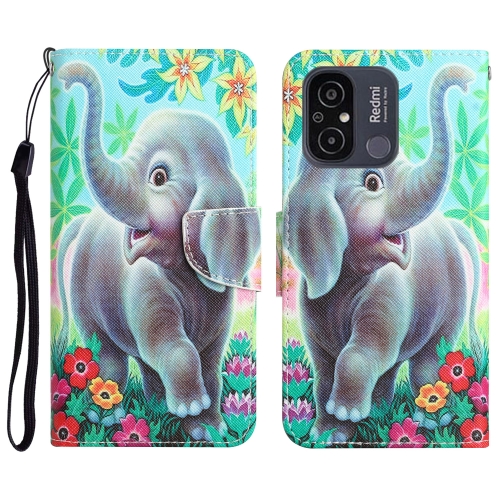 

For Xiaomi Redmi 12C Colored Drawing Leather Phone Case(Elephant)