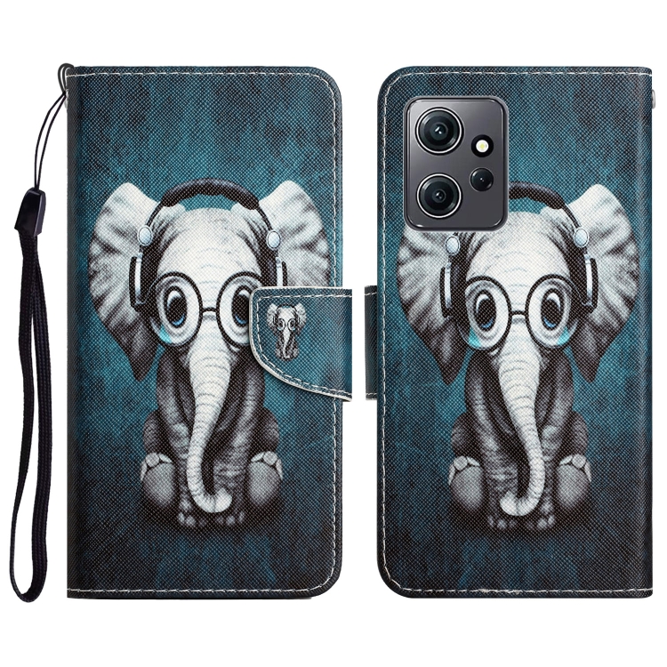 

For Xiaomi Redmi Note 12 4G Global Colored Drawing Leather Phone Case(Earphone Elephant)