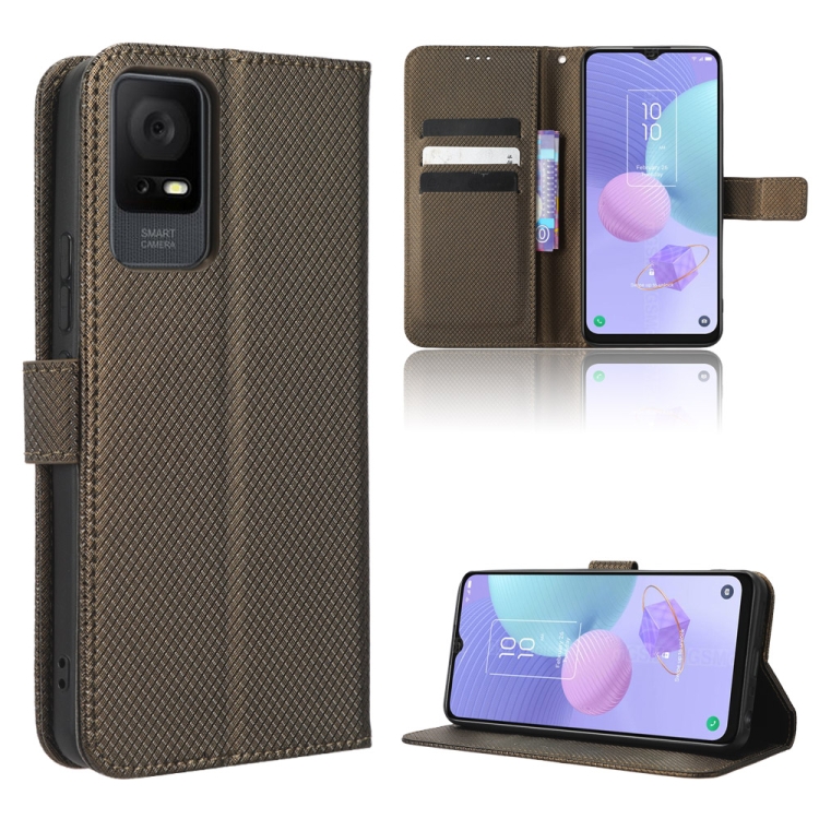 

For TCL 408 Diamond Texture Leather Phone Case(Brown)