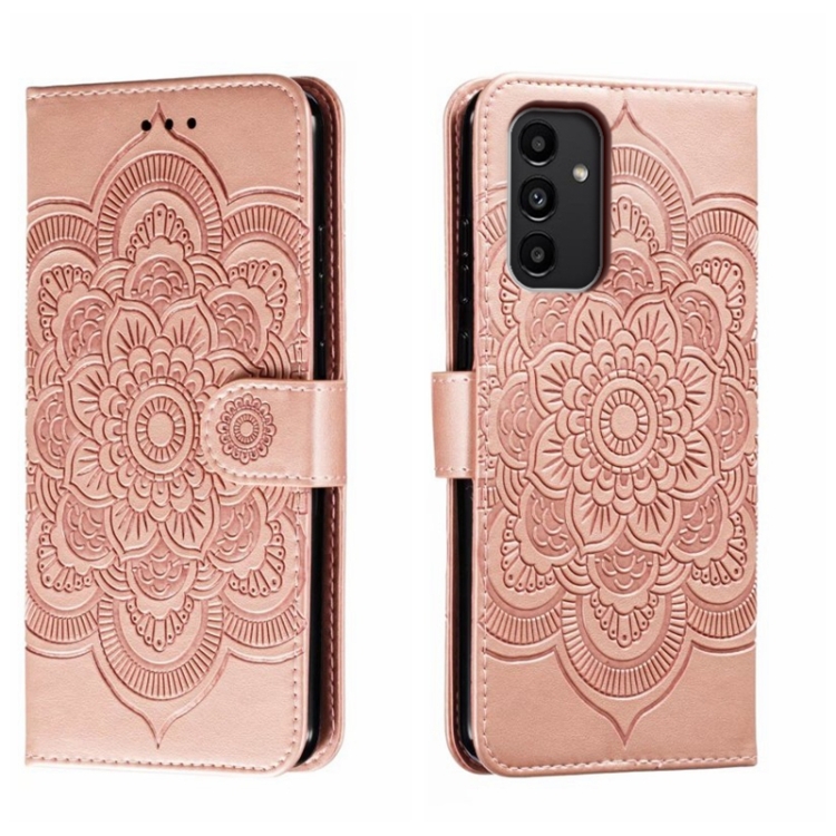 

For Samsung Galaxy A14 4G Sun Mandala Embossing Pattern Phone Leather Case(Rose Gold)