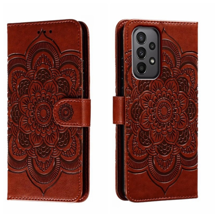 

For Samsung Galaxy A24 5G Sun Mandala Embossing Pattern Phone Leather Case(Brown)