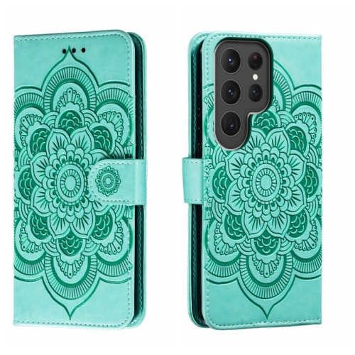 

For Samsung Galaxy S23 Ultra 5G Sun Mandala Embossing Pattern Phone Leather Case(Green)