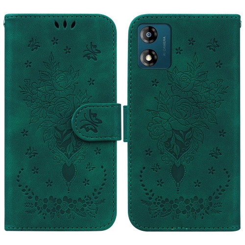 

For Motorola Moto E13 Butterfly Rose Embossed Leather Phone Case(Green)