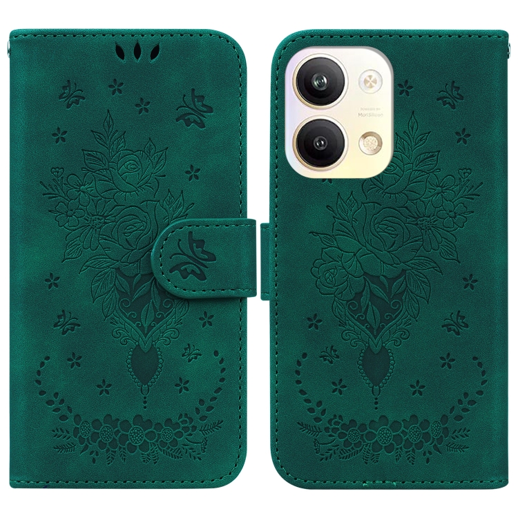 

For OPPO Reno9 Pro Butterfly Rose Embossed Leather Phone Case(Green)