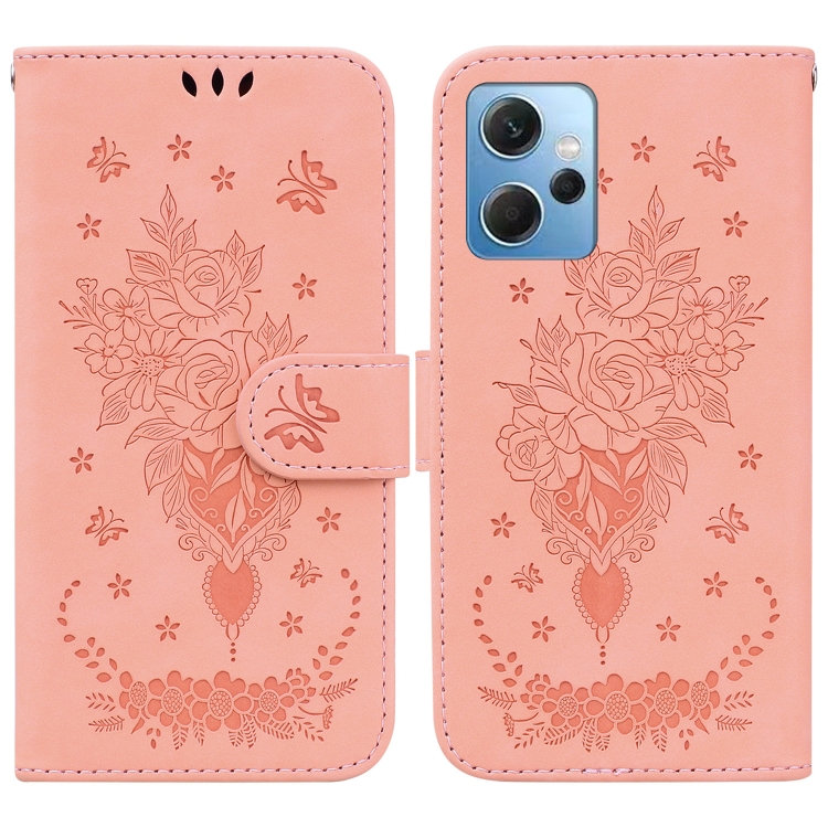 

For Xiaomi Redmi Note 12 4G Global Butterfly Rose Embossed Leather Phone Case(Pink)