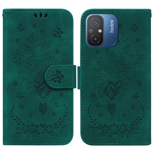 

For Xiaomi Redmi 12C / 11A Butterfly Rose Embossed Leather Phone Case(Green)