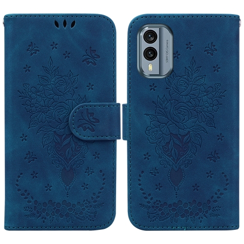 

For Nokia X30 Butterfly Rose Embossed Leather Phone Case(Blue)