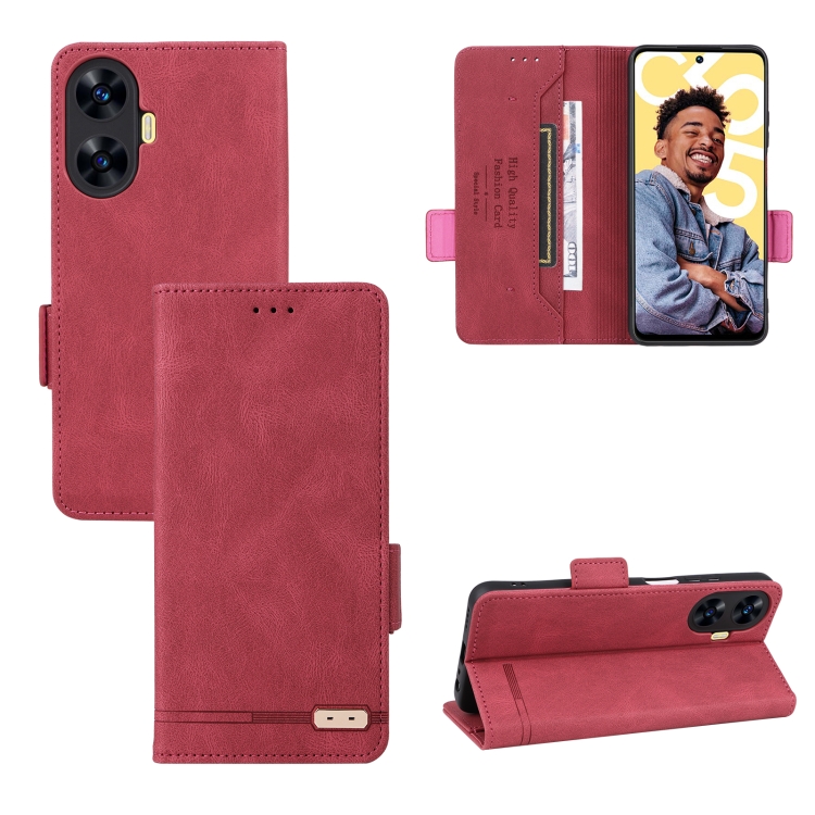 

For Realme C55 Magnetic Clasp Leather Phone Case(Red)
