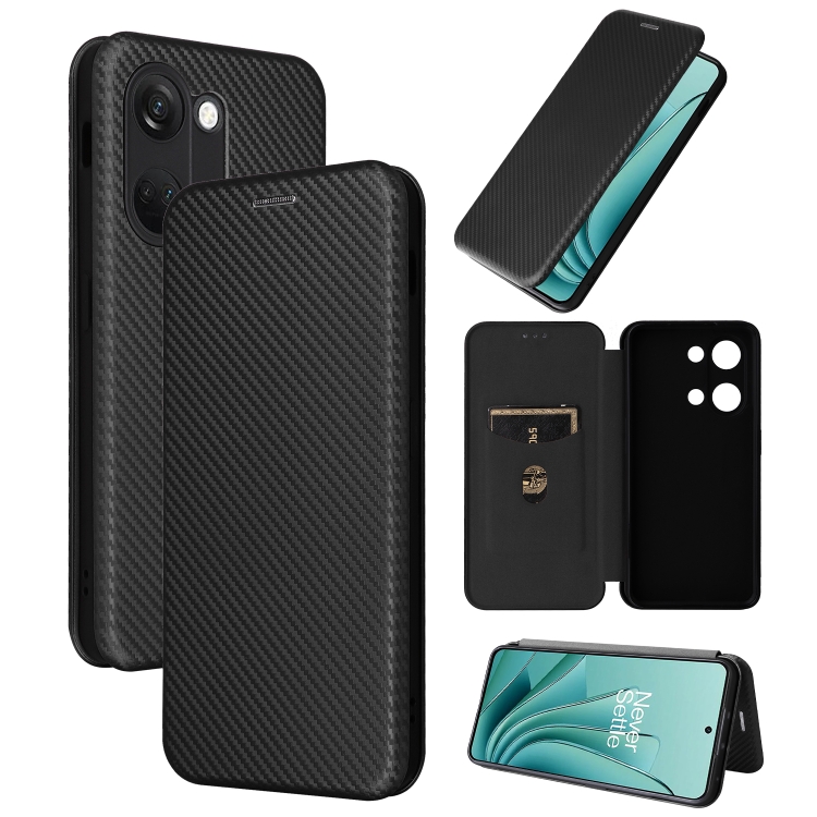 

For OnePlus Ace 2V Carbon Fiber Texture Flip Leather Phone Case(Black)