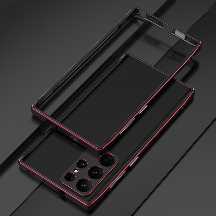

For Samsung Galaxy S23 Ultra 5G Aurora Series Lens Protector + Metal Frame Phone Case(Black Red)
