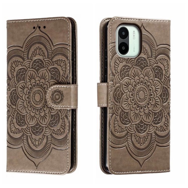 

For Xiaomi Redmi A1 Sun Mandala Embossing Pattern Phone Leather Case(Grey)
