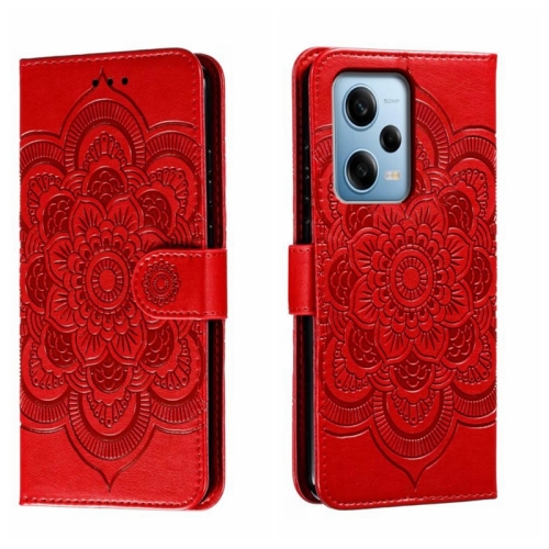 

For Xiaomi Redmi Note 12 Pro 5G Global Sun Mandala Embossing Pattern Phone Leather Case(Red)