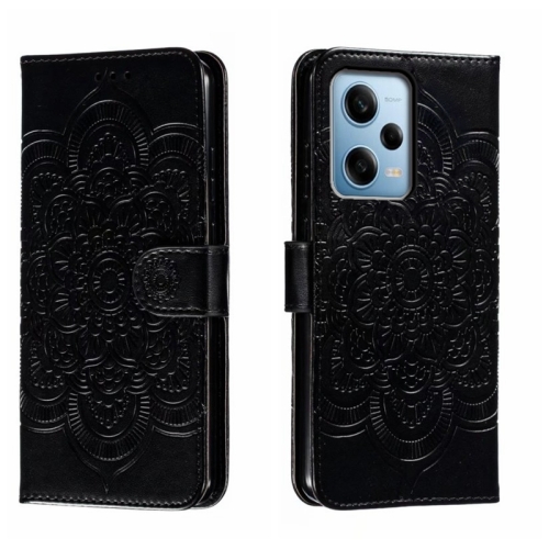 

For Xiaomi Redmi Note 12 Pro 5G Global Sun Mandala Embossing Pattern Phone Leather Case(Black)