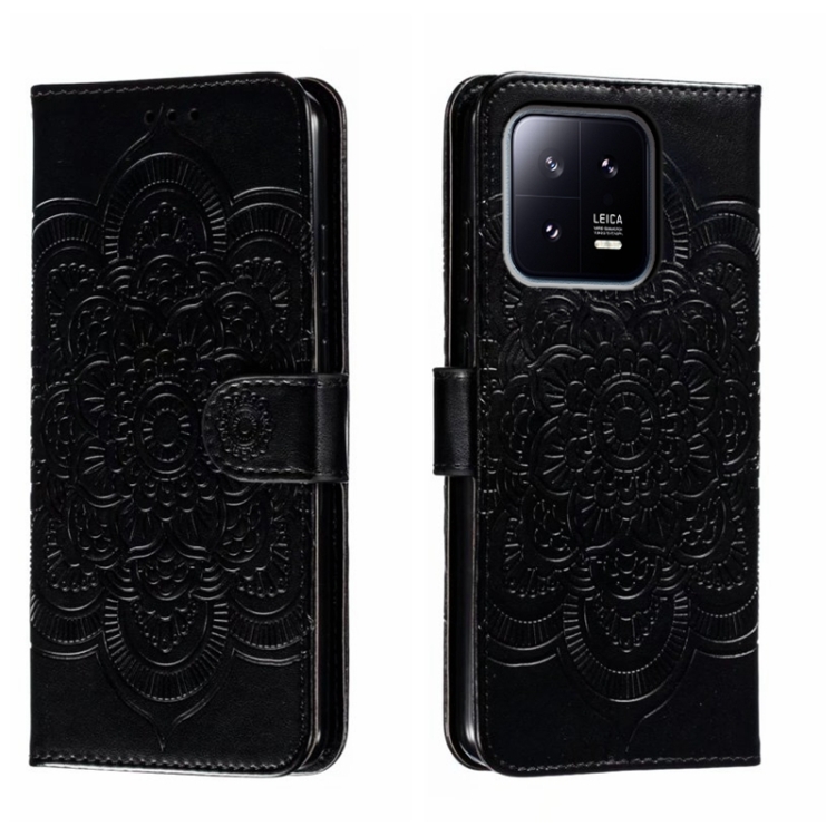 

For Xiaomi 13 Sun Mandala Embossing Pattern Phone Leather Case(Black)