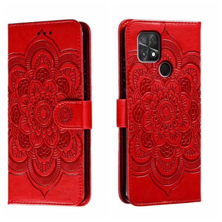 

For Xiaomi Poco C40 Sun Mandala Embossing Pattern Phone Leather Case(Red)