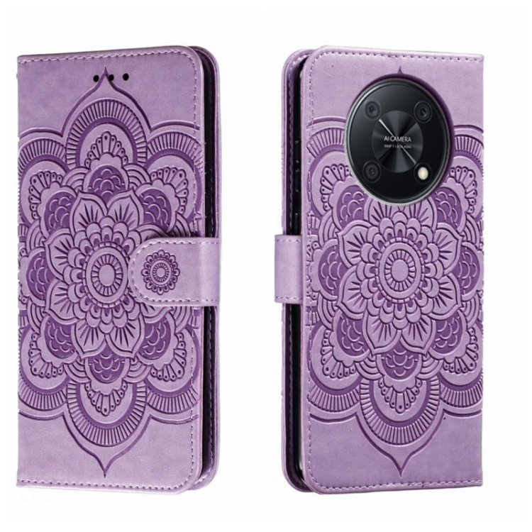 

For Huawei Enjoy 50 Pro Sun Mandala Embossing Pattern Phone Leather Case(Purple)