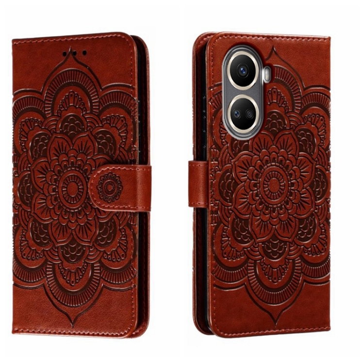 

For Huawei nova 10 SE Sun Mandala Embossing Pattern Phone Leather Case(Brown)